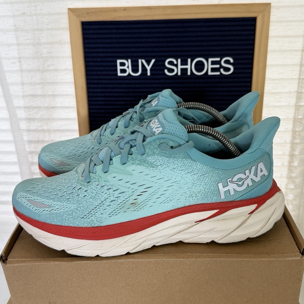Hoka Clifton‎ 8 Running Shoes Women Size 9.5 B Aquarelle / Eggshell Blue GUC!